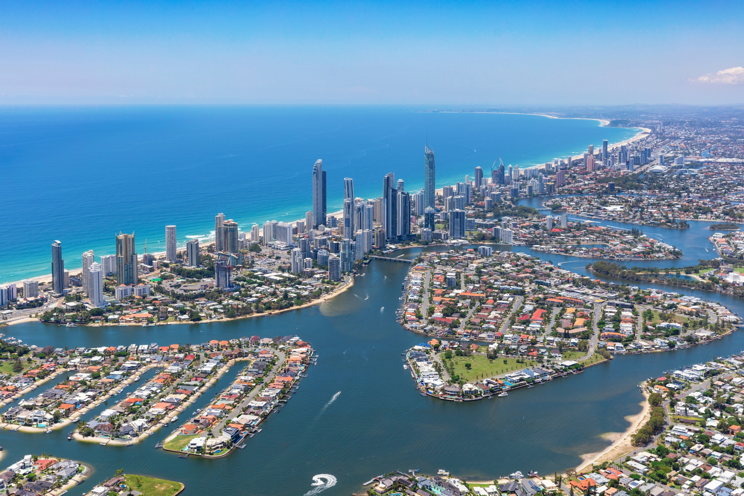 Aerial view of Gold Coast coastline from Surfer Paradise looking south